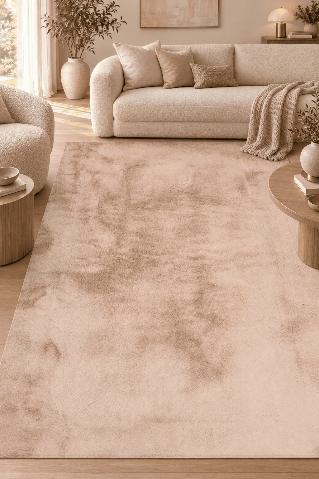 Boluç Salon Bej Peluş Halı Kaymaz Tabanlı Ekstra Yumuşak