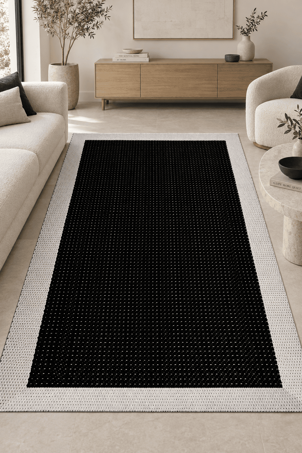 Terso Siyah Ekru Robot Süpürge Uyumlu Modern Sisal Görünümlü Halı