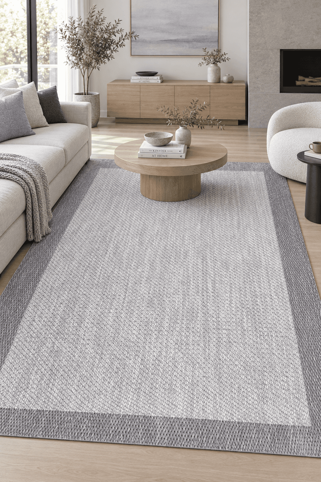 Terso Gri Sisal Görünümlü Robot Süpürgeli Kolay Temizlenebilir Halı