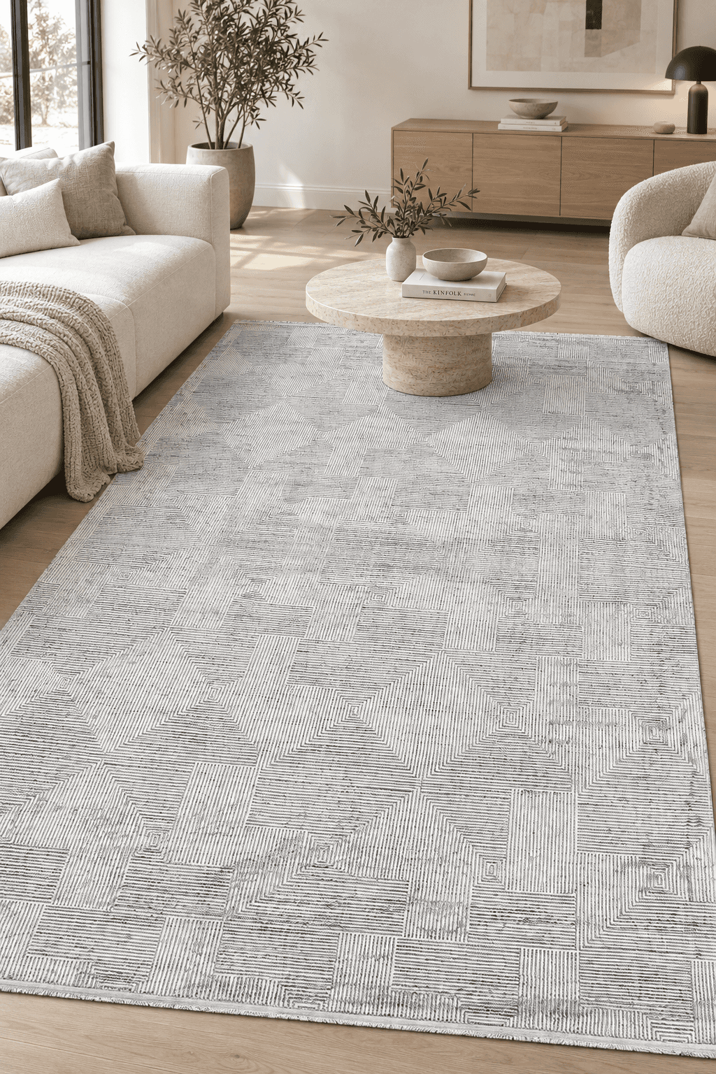 Refika Salon ve Yatak Odası Modern Gri Beyaz Özel Ölçü Halı